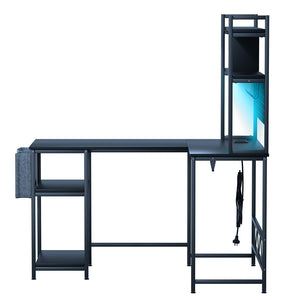 Levede L Shaped Gaming Desk with LED Lights Black-1996005489535750145