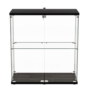 Stacked Glass Display Cabinet Lockable Collections Storage 2 Tier Shelf 2 Door-1996005385227603969