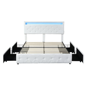 Levede Double Bed Frame RGB LED PU 4 Drawer USB-1996005556116131841