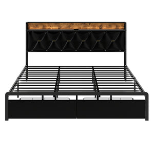 Levede King Bed Frame Leather Headboard RGB 2 Drawers-1996009956867969025