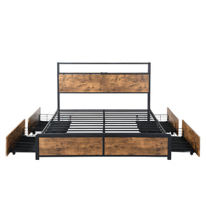 Levede Double Bed Frame RGB LED 4 Drawers USB-1996005556481036289