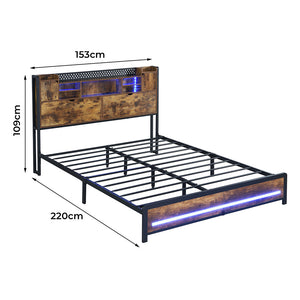 Levede Queen Bed Frame Storage Headboard Industrial-1996005429745946626