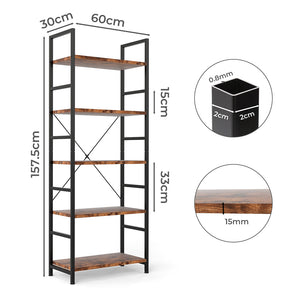 Levede 5-Tier Industrial Bookshelf Bookcase 157.5cm-1996005585740500994