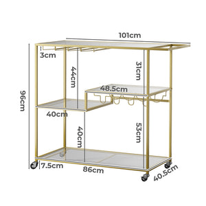 Levede Bar Cart Gold Drinks Serving Trolley 4 Tier-1973193806790660098