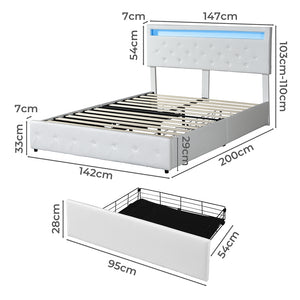 Levede Double Bed Frame RGB LED PU 4 Drawer USB-1996005556116131842