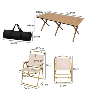 Levede Folding Camping Table Chair Set Oak-1975420437995327490