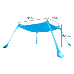 Beach Tent Camping Canopy 4-6 Person Family Sun Shade Shelter 300x300cm Blue-1973193766378541058