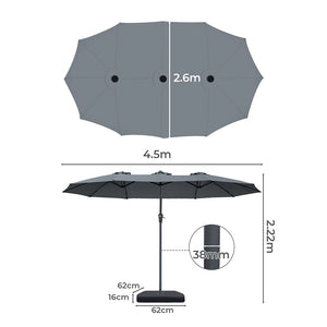 Centra 4.5M Double-sided Patio Umbrella Outdoor Umbrella Base Stand Grey-1996005404492042242