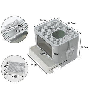 PaWz Foldable Cat Litter Box Tray Enclosed Grey-1975420460250304514
