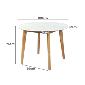 Levede Dining Table Round Rubberwood Base 100cm White 100 CM-1973194087016304642