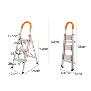 Traderight 3 Step Ladder Folding Aluminium-1973193887275159554