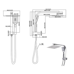 High Pressure Shower Head Set Rain Square Silver-1975420467527421954