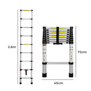 Traderight Multipurpose Ladder Telescopic 2.6M Silver 2.6 Meter-1975420466596286466