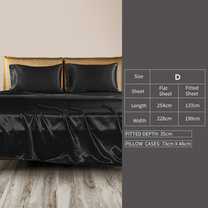 DreamZ Silky Satin Sheets Fitted Double Black-1973194023845892098