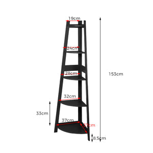 Levede 5 Tier Corner Shelf Wooden Storage Black-1975420482190708738