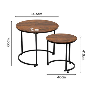 Levede Round Nesting Table Coffee Table Wood Side Table-1996005525950697474