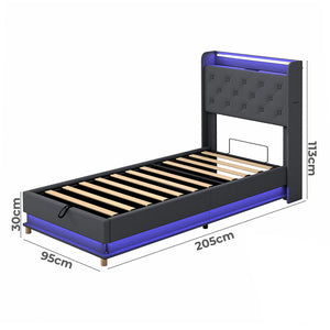 Levede Single Bed Frame Gas Lift Storage LED Light USB-1996005582720602114