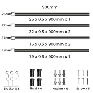 Marlow Black Double Curtain Rod Steel Pole Pommel Set Extendable Adjustable-1996005376243404802
