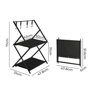 Levede Foldable Camping Storage Shelves 2 Layer with Hooks Black-1975420369112272898