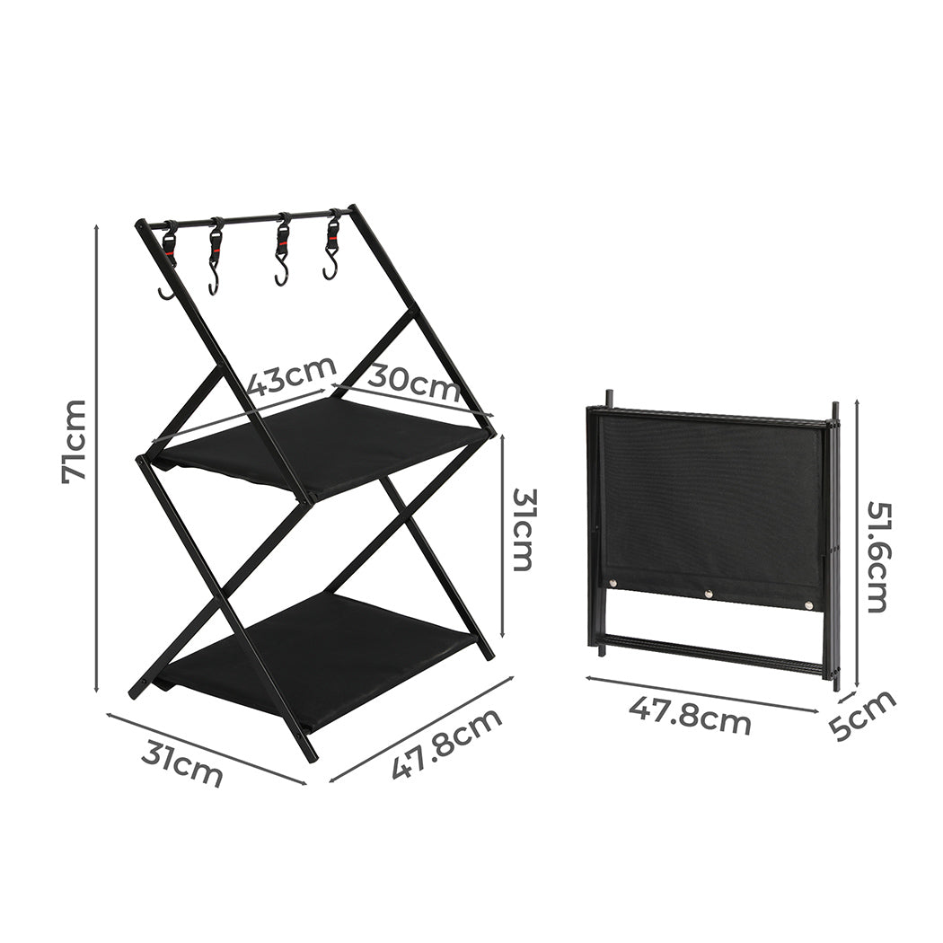 levede-foldable-camping-storage-shelves-2-layer-with-hooks-black-1975420369112272898