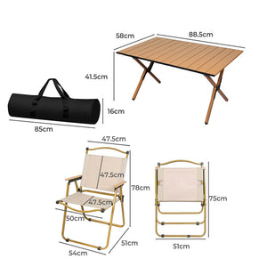 Levede Folding Camping Table Chair Set Oak-1973194000479424514
