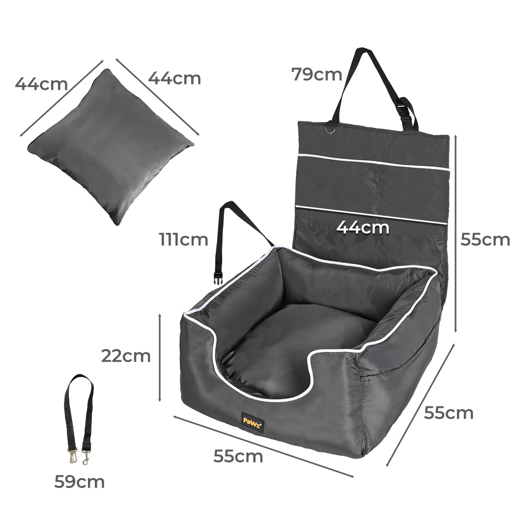pawz-dog-car-booster-seat-belt-pet-backrest-grey-1973193677996167170