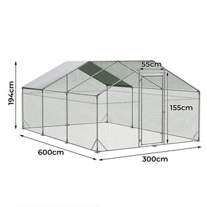 Pawz 600x300x194cm Large Metal Walk-in Chicken Coop Cage-1996005446175035394