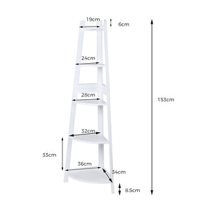 Levede 5 Tier Corner Shelf Wooden Storage White-1973194041973673986