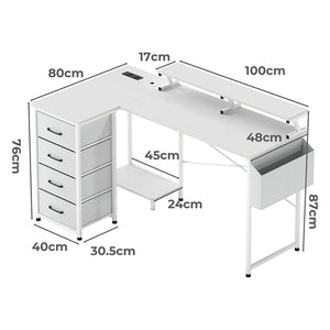 Levede L Shaped Gaming Desk with Storage Drawers White-1996009983153672194
