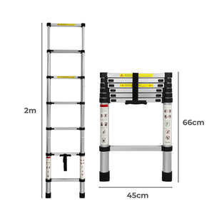 Traderight Multipurpose Ladder Telescopic 2M Silver 2 Meter-1973193881948393474