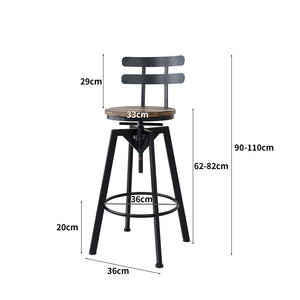Levede 1x Bar Stool Industrial Adjustable-1975420484073951234