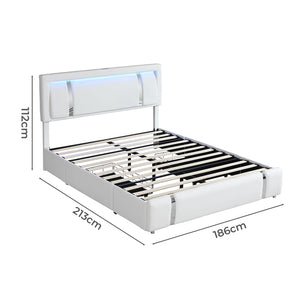 Levede King Bed Frame Leather Headboard RGB 2 Drawers-1996009957232873474