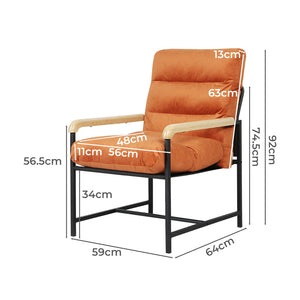 Levede Metal Framed Lounge Chair Velvet in Orange-1996005448892944386