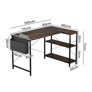 Levede L Shaped Computer Desk Corner Desk Brown-1996005368580411394