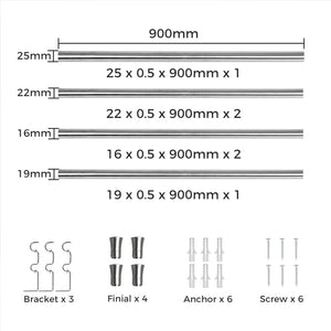 Marlow Silver Double Curtain Rod Steel Pole Pommel Set Extendable Adjustable-1996005376444731394