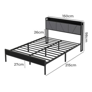 Levede Queen Bed Frame Steel Base with Headboard Grey-1996005522343596034