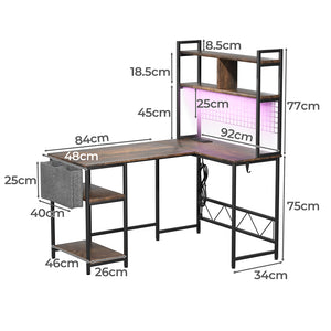 Levede L Shaped Gaming Desk with LED Lights Brown-1996005369113088002