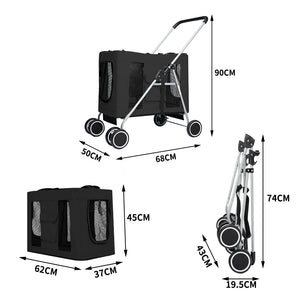 PaWz Pet Stroller Dog Cat Cage Carrier Black-1973193624489431042