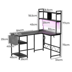Levede L Shaped Gaming Desk with LED Lights Black-1996005489535750146