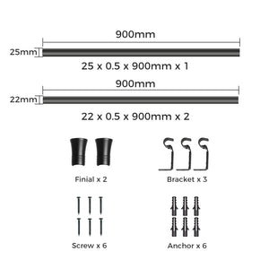 Marlow Black Curtain Rod Steel Quiet Rail Pole Pommel Set Extendable-1996005375761059842