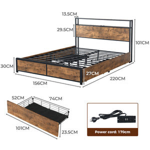 Levede Queen Bed Frame RGB LED 4 Drawers USB-1975420521562640386