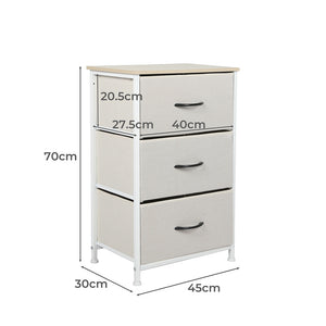Levede Chest of 3 Drawers Bedside Table Beige-1973194073426759682