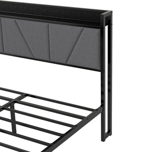 Levede Queen Bed Frame Steel Base with Headboard Grey-1996005522343596035