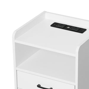 Levede Bedside Table USB Charger Outlet LED White-1996005371285737475