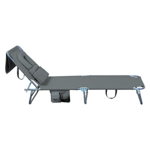 Levede Foldable Beach Lounge Chairs with Face Hole Grey-1996005405561589763