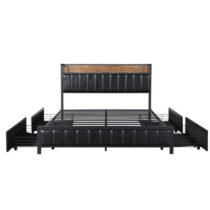 Levede Queen Bed Frame PU 4 Drawer USB Charge-1975420521386479620