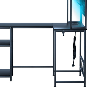 Levede L Shaped Gaming Desk with LED Lights Black-1996005489535750148